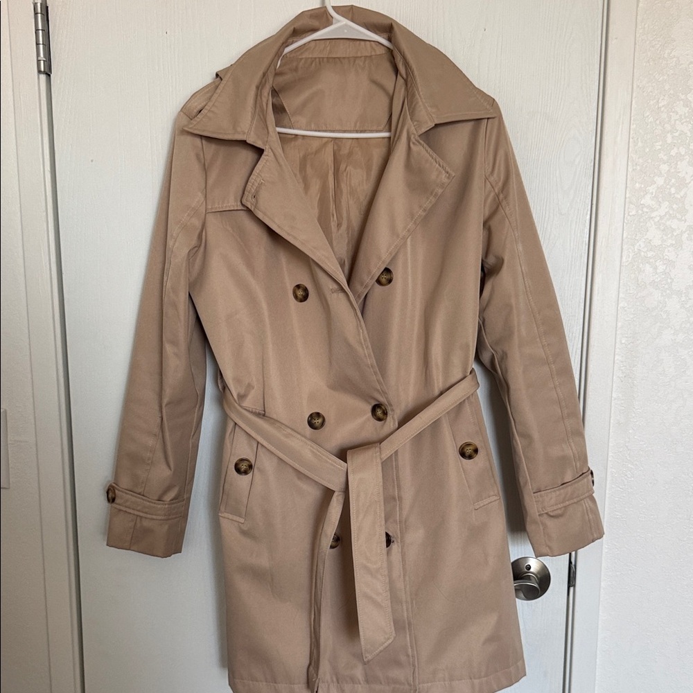 Source Unknown Tan Double-Breasted Trench Coat - Picture 2 of 4